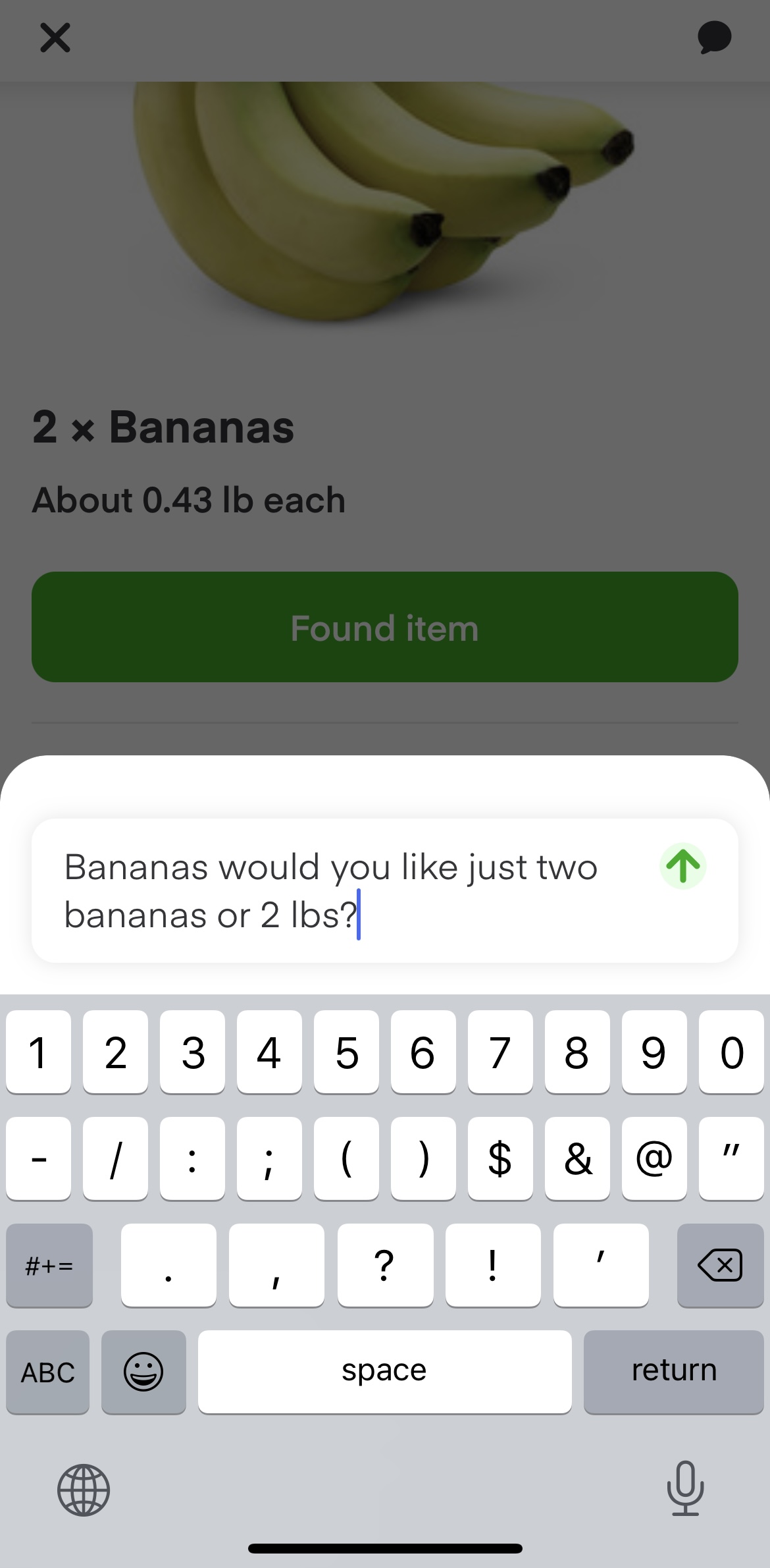 Instacart customer chat about bananas