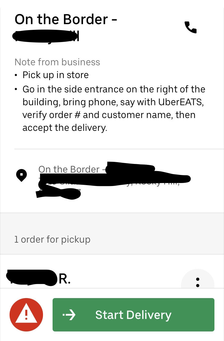 Screenshot of dropping an UberEats order
