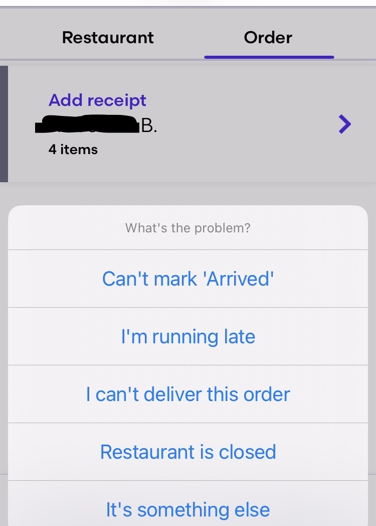 Grubhub I can't deliver this order screenshot Grubhub I can't deliver this order screenshot