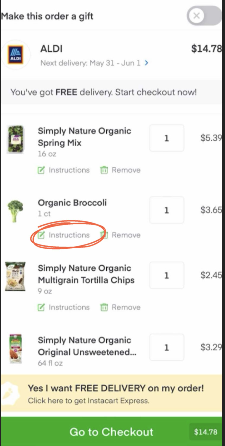 How to select replacement or refund on Instacart