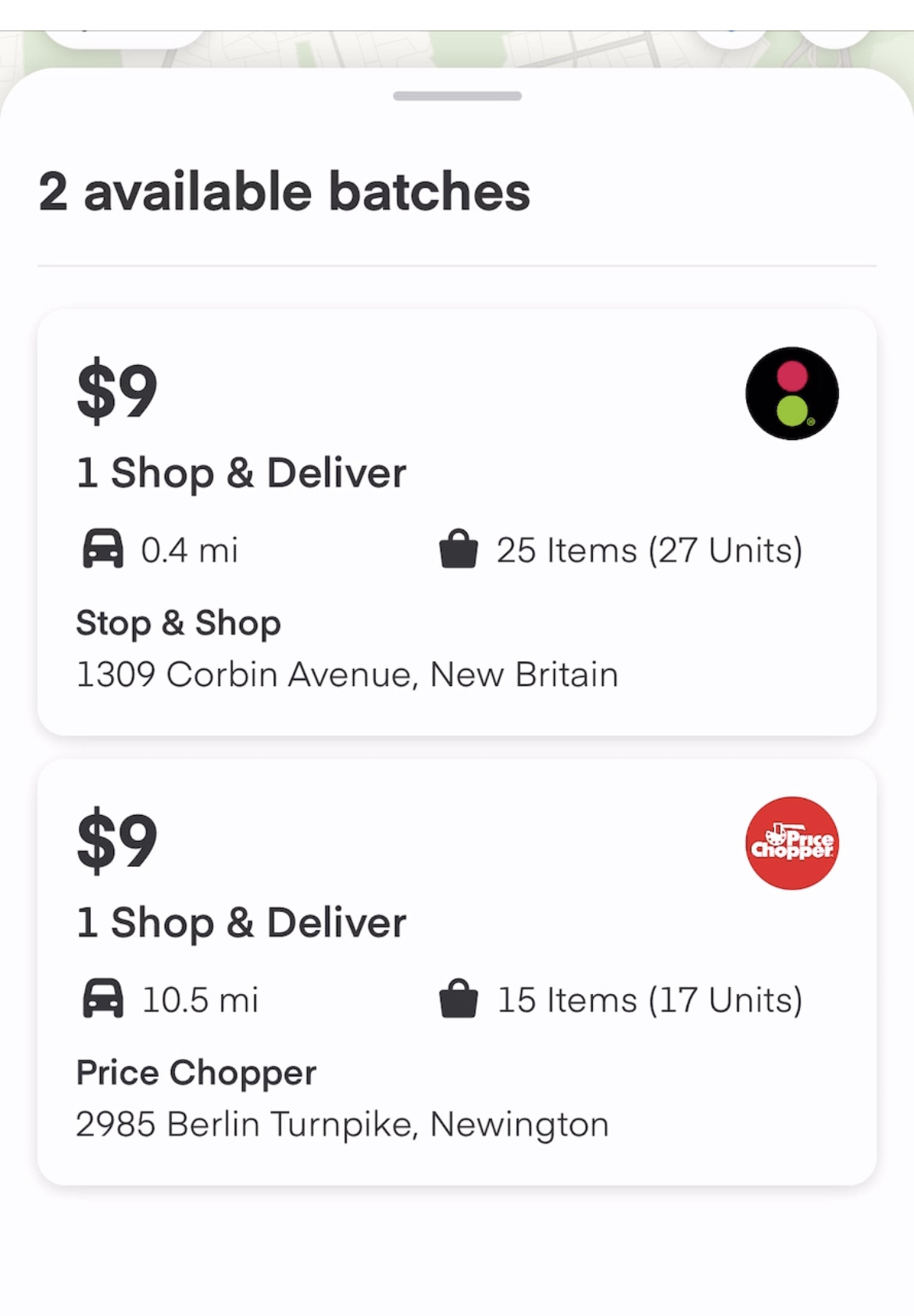 Instacart available batches screen