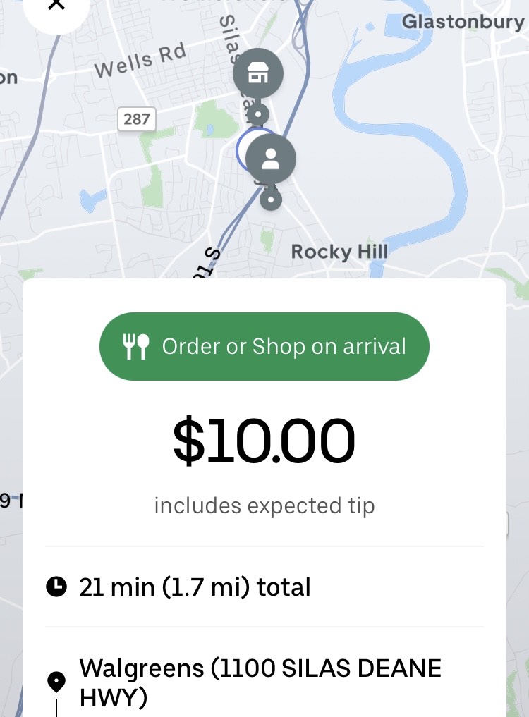 UberEats order or shop on arrival screenshot